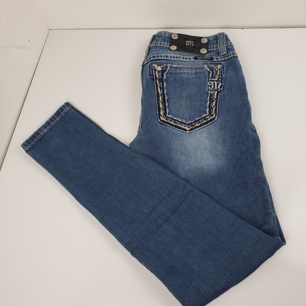 Miss Me Skinny Jeans Womens 27 (28x29 Actual) Medium Wash Embellished Bling‎